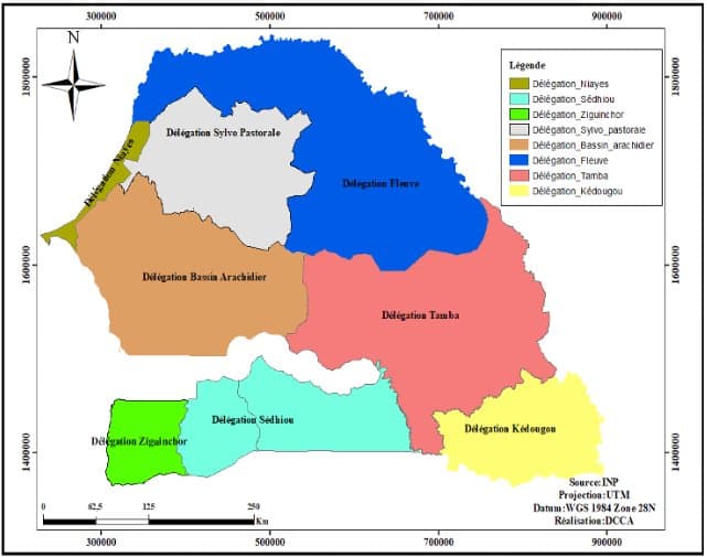Carte pédologique des délégations du Sénégal réalisée par l'INP