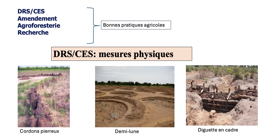 DRS/CES mesures physiques : cordons pierreux, demi-lunes, diguette en cadre